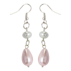 Aretes Con Perlas Rosa-Blanco