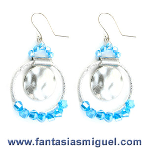 Aretes Con Dije De Alambre Azul  Plata