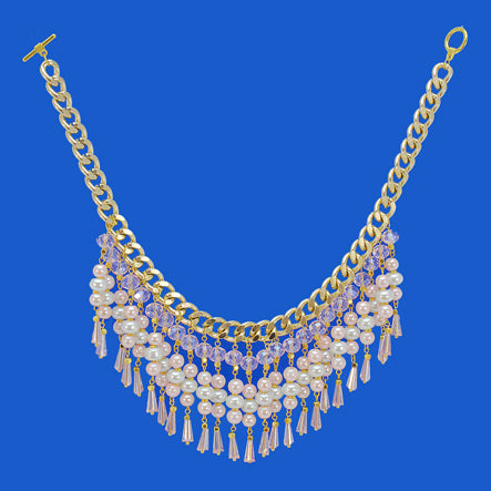 Collar Perlas Rosa-Blanco Con Oro