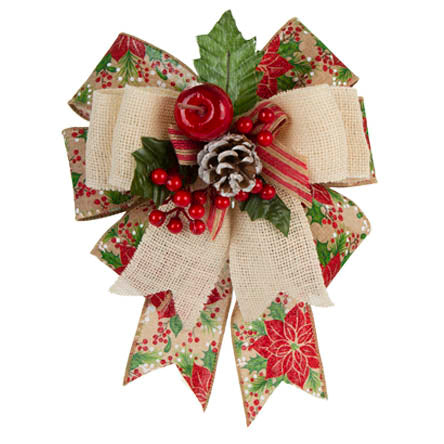 Moño Con Listón De Nochebuena Y Pick Cerezas