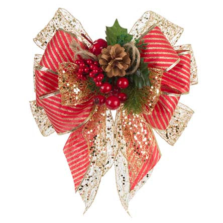 Moño Oro/Rojo Con Pick Pino/Manzana/Cerezas