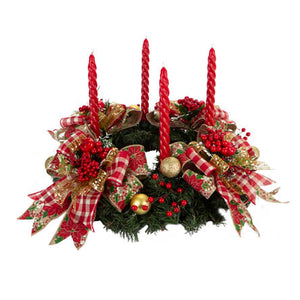 Corona De Adviento Rojo/Oro Con Pick Navideño Cerezas/Manzana