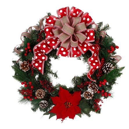 Corona De Pared Con Nochebuena Roja Y Listón De Yute