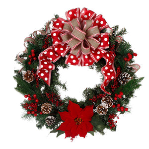 Corona De Pared Con Nochebuena Roja Y Listón De Yute