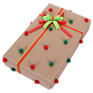 Caja Regalo Navidad Con Pom Poms