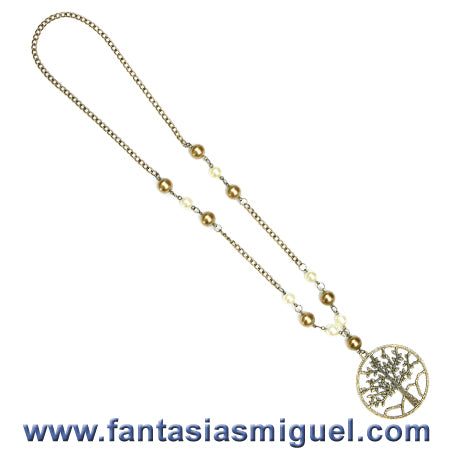 Collar Con Cadena Cta. Perla , Topacio Marfil