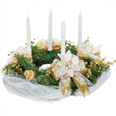 Corona Adviento Blanco / Oro