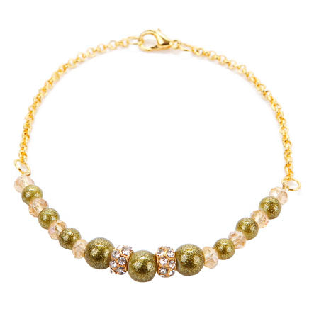 Pulsera De Cadena Oro Con Perlas Destello Verde