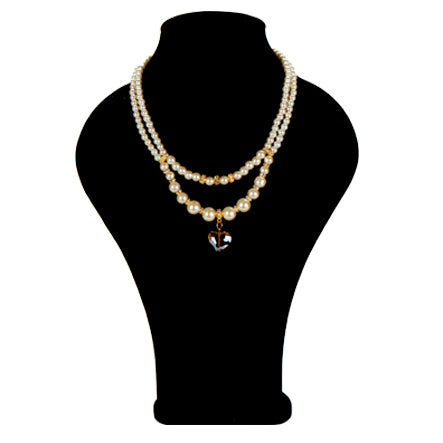 Collar De Perlas Doble Con Cristal Facetado Corazón