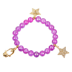 Pulsera Cuentas Morado Con Dijes De Oro