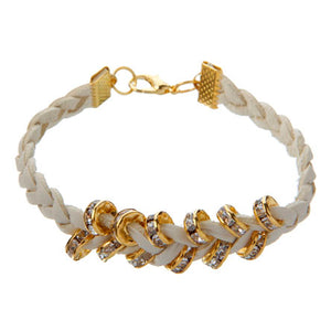 Pulsera Tejida Imitación Piel Con Piedra De Cristal
