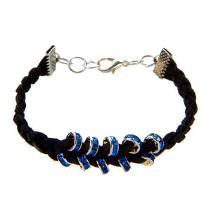Pulsera Imitación Piel Con Rondeles Negro Cristal
