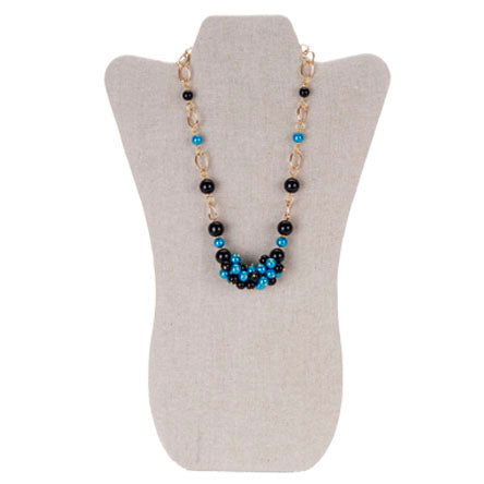 Collar De Cadena Con Perlas Cristal Negro-Turquesa