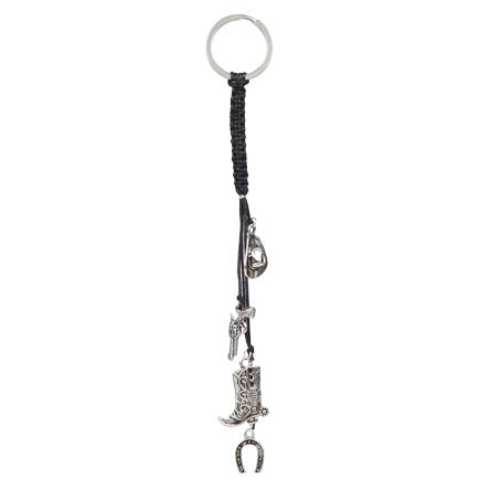 Llavero De Cordón Negro Con Dijes Plata