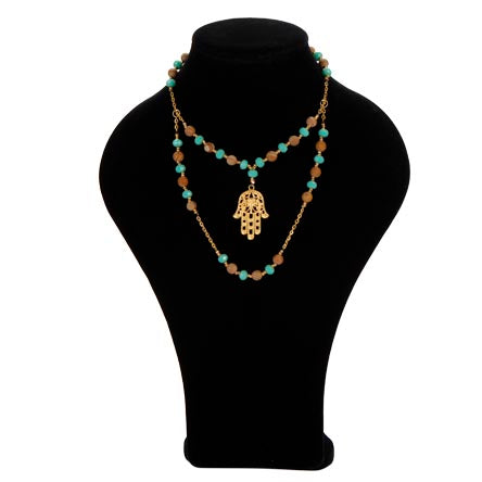 Collar Doble Con Mano De Fátima Oro
