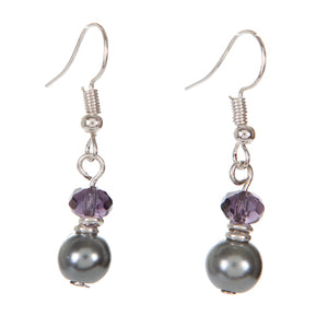 Aretes De Perla Gris Y Cristal Morado