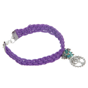 Pulsera De Cordón Morado Con Dije Árbol