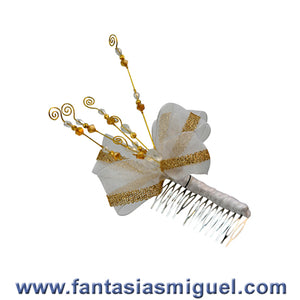 Tocado P/ Boda, Blanco / Oro