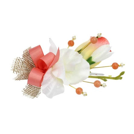 Tocado Coral Con Glaiola Y Botón De Rosa