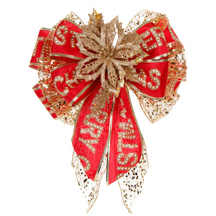 Moño Con Listón Merry Christmas Rojo