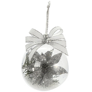 Esfera Transparente Con Nochebuena Plata