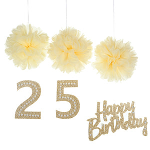 Letrero Happy Con Borlas Marfil Y Pick Champaña