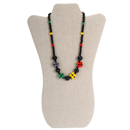 Collar De Perlas Negras Con Rondeles De Colores