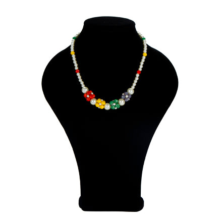 Collar De Perla Marfil Con Flores De Rondel Opaco