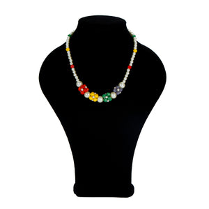 Collar De Perla Marfil Con Flores De Rondel Opaco
