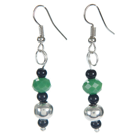 Aretes De Rondel Verde Y Cuenta Plata