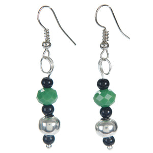 Aretes De Rondel Verde Y Cuenta Plata