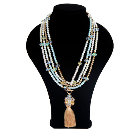 Collar De Perlas Y Borla Con Cristales