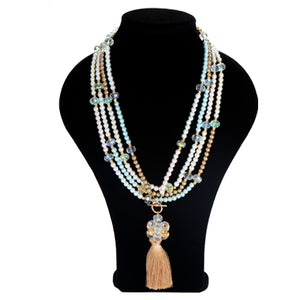 Collar De Perlas Y Borla Con Cristales