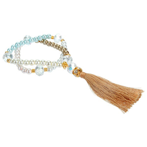Pulsera Doble De Perlas Y Borla