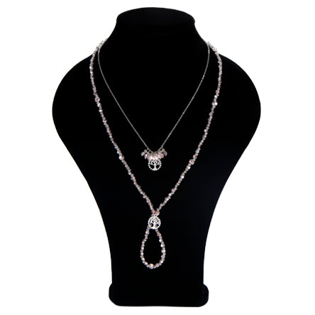 Collar Doble Rosa Con Dije Árbol De La Vida