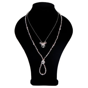 Collar Doble Rosa Con Dije Árbol De La Vida