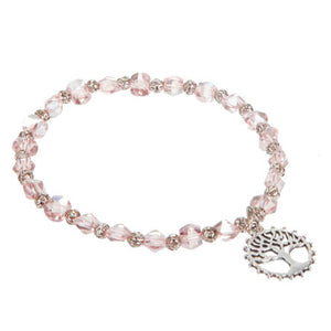 Pulsera De Cristal Moño Rosa Con Dije De Árbol