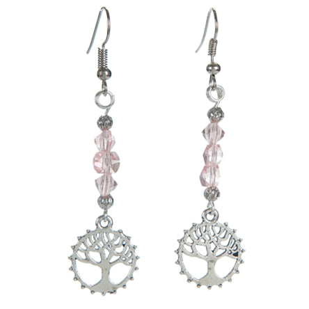 Aretes Rosas Con Dije Árbol