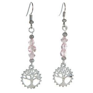 Aretes Rosas Con Dije Árbol