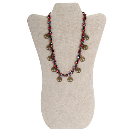 Collar De Cristal Moño Rojo/Negro Con Árbol De La Vida