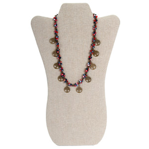 Collar De Cristal Moño Rojo/Negro Con Árbol De La Vida