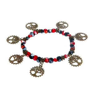 Pulsera De Cristal Moño Rojo/Negro Con Árbol De La Vida
