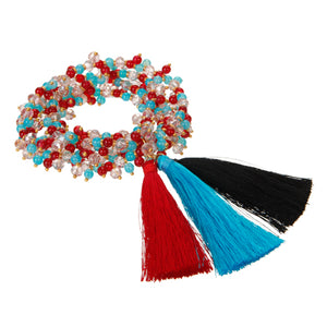 Pulsera De Cristales Con Borla Roja, Azul Y Negro