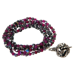 Pulsera De Cristales Morado/Plata Con Dije Murmuro De Ángel