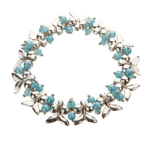 Pulsera De Perlas Plata-Azul Con Dijes Cola De Sirena