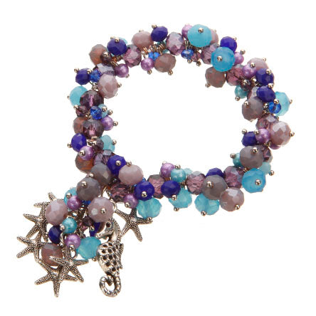 Pulsera De Rondeles Y Perlas Destello Con Dijes Caballito Y Estrella De Mar