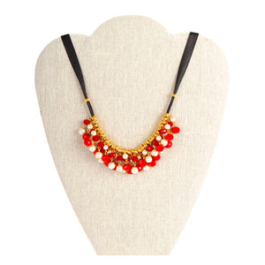Collar De Listón Negro Con Perlas Y Rondeles
